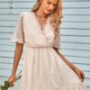 Ruffle-Hem Swiss Dot Short-Sleeve Midi Dress