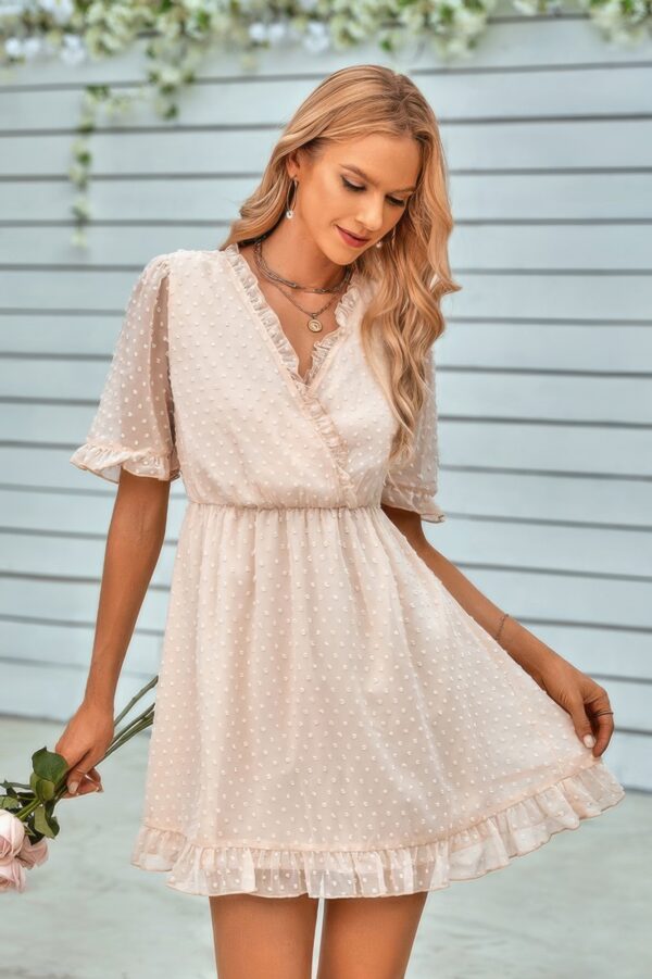 Ruffle-Hem Swiss Dot Short-Sleeve Midi Dress