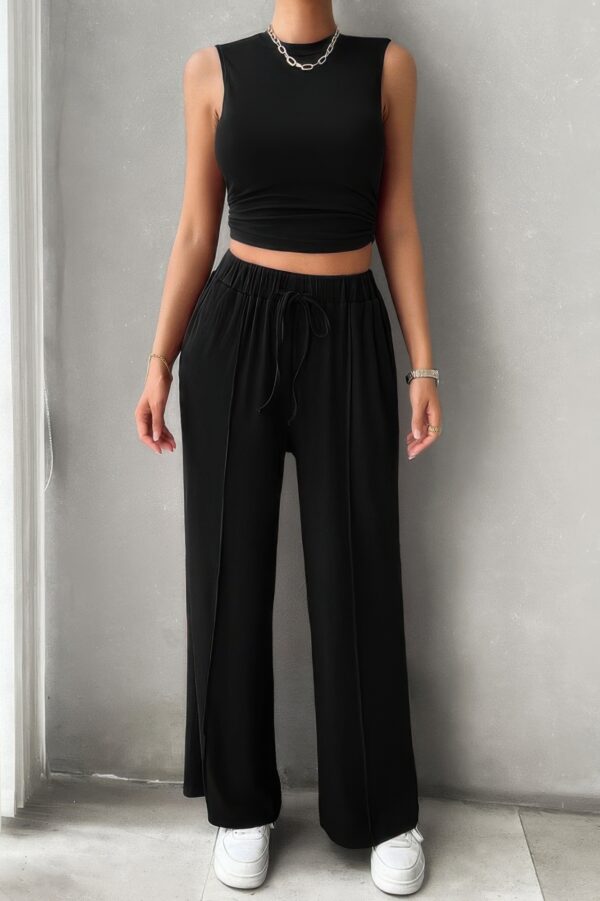 Sleeveless Drawstring Two-Piece Set with Pockets