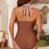 Printed Halter Deep V One-Piece Swimsuit