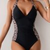 Printed Halter Deep V One-Piece Swimsuit