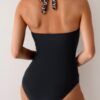 Printed Halter Deep V One-Piece Swimsuit