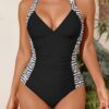 Printed Halter Deep V One-Piece Swimsuit