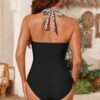 Printed Halter Deep V One-Piece Swimsuit