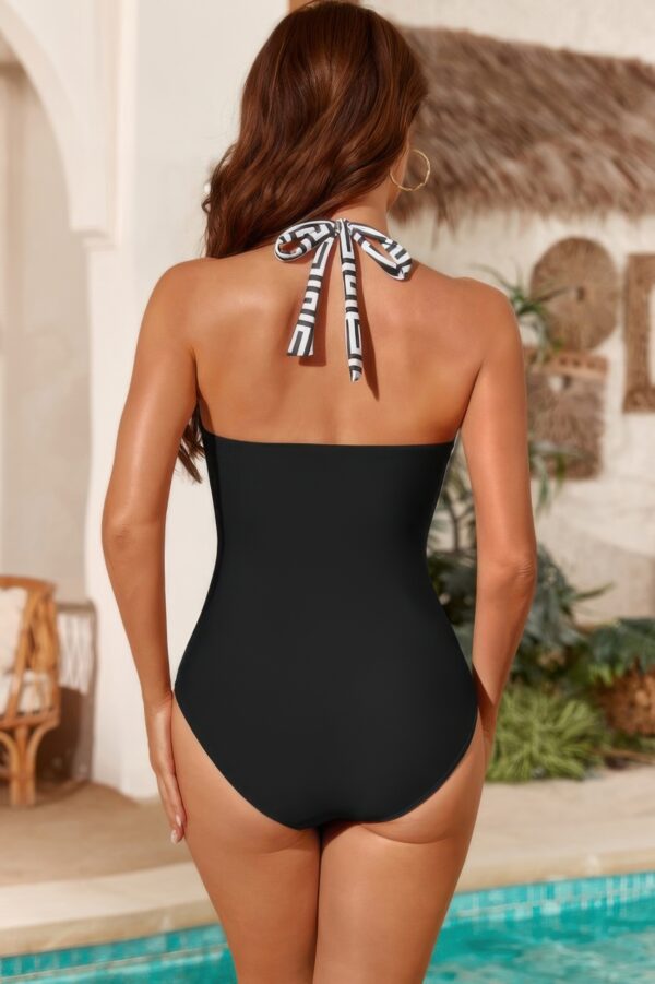 Printed Halter Deep V One-Piece Swimsuit