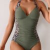 Printed Halter Deep V One-Piece Swimsuit