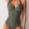 Printed Halter Deep V One-Piece Swimsuit