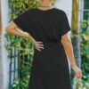 V-Neck A-Line Dress with Waist Tie – Solid