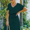 V-Neck A-Line Dress with Waist Tie – Solid