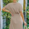 V-Neck A-Line Dress with Waist Tie – Solid