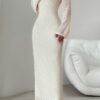 Off-Shoulder Bodycon Long Sleeve Dress – Solid