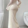 Off-Shoulder Bodycon Long Sleeve Dress – Solid