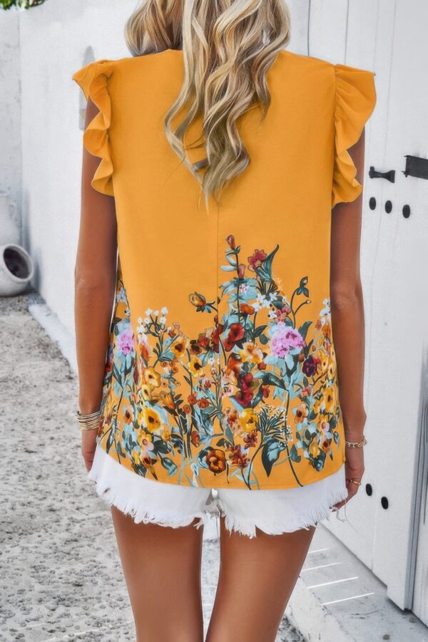 Floral Ruched Round-Neck Loose Fit Top – Feminine Print
