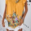 Floral Ruched Round-Neck Loose Fit Top – Feminine Print