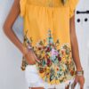 Floral Ruched Round-Neck Loose Fit Top – Feminine Print