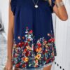Floral Ruched Round-Neck Loose Fit Top – Feminine Print