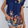 Floral Ruched Round-Neck Loose Fit Top – Feminine Print