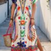 Floral V-Neck Batwing Sleeve Dress – Polyester-Elastane