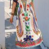 Floral V-Neck Batwing Sleeve Dress – Polyester-Elastane
