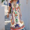 Floral V-Neck Batwing Sleeve Dress – Polyester-Elastane
