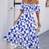 Allover Print Off-Shoulder Ruched Ruffle Dress – Plus Size