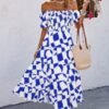 Allover Print Off-Shoulder Ruched Ruffle Dress – Plus Size
