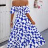 Allover Print Off-Shoulder Ruched Ruffle Dress – Plus Size