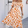 Allover Print Off-Shoulder Ruched Ruffle Dress – Plus Size