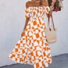 Allover Print Off-Shoulder Ruched Ruffle Dress – Plus Size