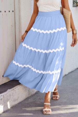 Waves Pleated Skirt with Elastic Waistband