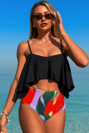 Tankini Swimsuit – Ruffle Top with High-Waist Bottom