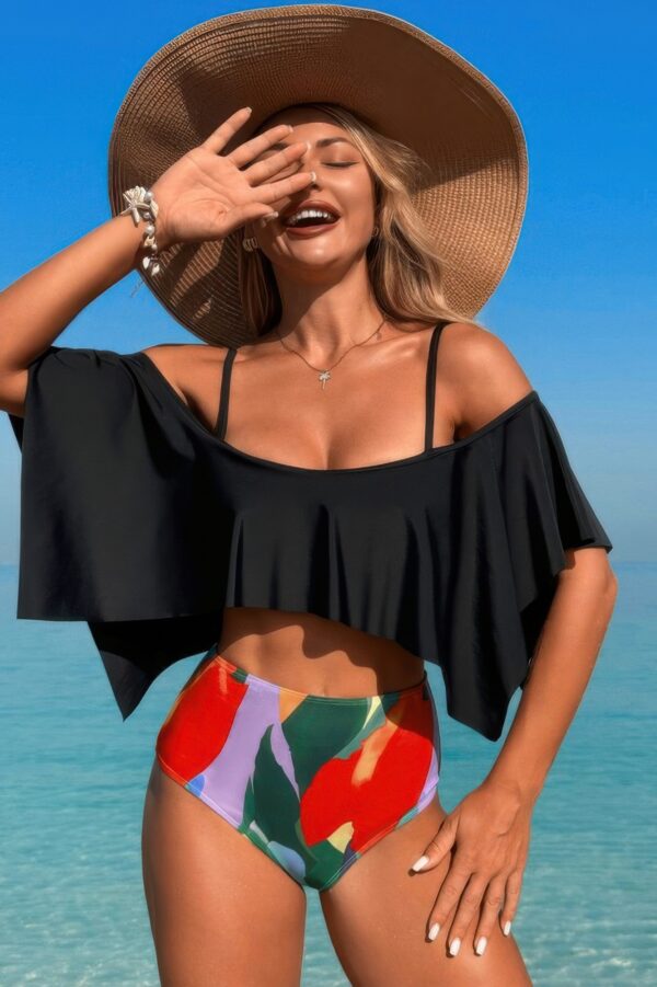 Tankini Swimsuit – Ruffle Top with High-Waist Bottom