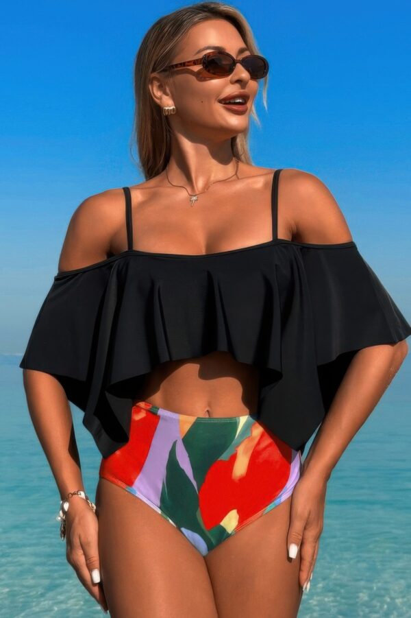 Tankini Swimsuit – Ruffle Top with High-Waist Bottom