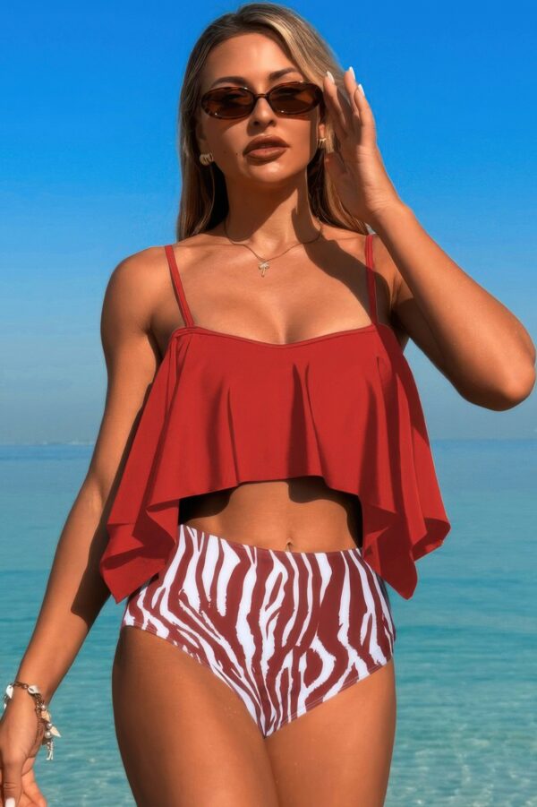 Tankini Swimsuit – Ruffle Top with High-Waist Bottom