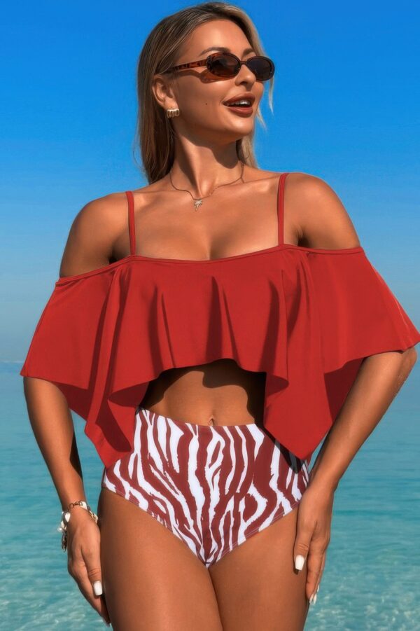 Tankini Swimsuit – Ruffle Top with High-Waist Bottom