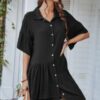 V Neck Tunic Dress with Ruffled Hem – Solid Color