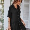 V Neck Tunic Dress with Ruffled Hem – Solid Color