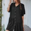 V Neck Tunic Dress with Ruffled Hem – Solid Color