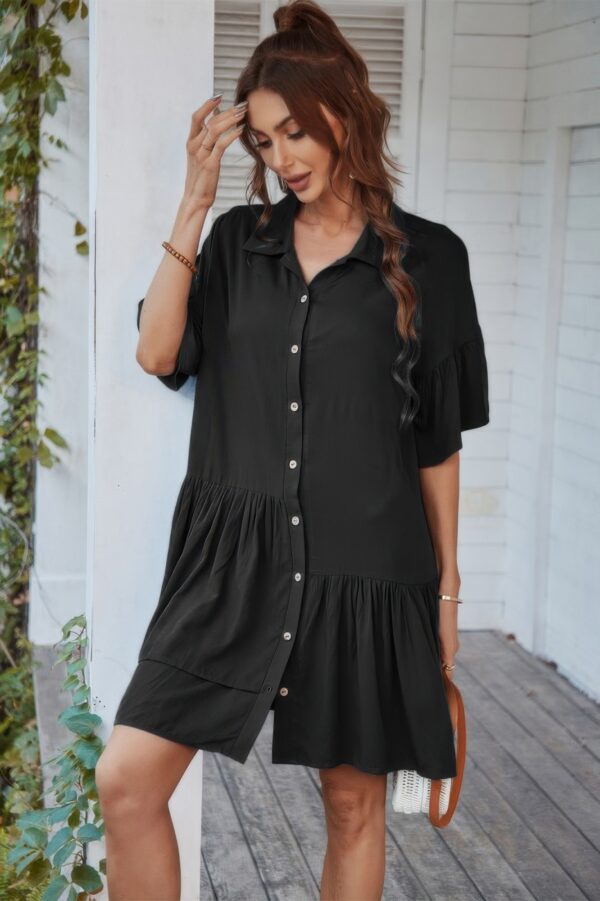 V Neck Tunic Dress with Ruffled Hem – Solid Color