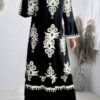 V-Neck Dress with Stand Collar and Button Floral Splice