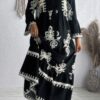 V-Neck Dress with Stand Collar and Button Floral Splice
