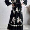 V-Neck Dress with Stand Collar and Button Floral Splice