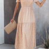 Shirred Crew-Neck Dress with Ruffle Sleeves and Hem