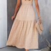 Shirred Crew-Neck Dress with Ruffle Sleeves and Hem