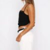 Solid Sleeveless Lace-Trim Top with Back Knot