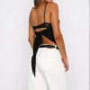 Solid Sleeveless Lace-Trim Top with Back Knot