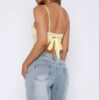 Solid Sleeveless Lace-Trim Top with Back Knot