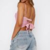 Solid Sleeveless Lace-Trim Top with Back Knot