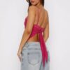 Solid Sleeveless Lace-Trim Top with Back Knot