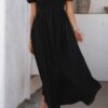 V-Neck Knot-Waist Puff Sleeve Dress – Solid